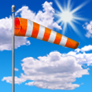 wind sock with sun and scattered clouds